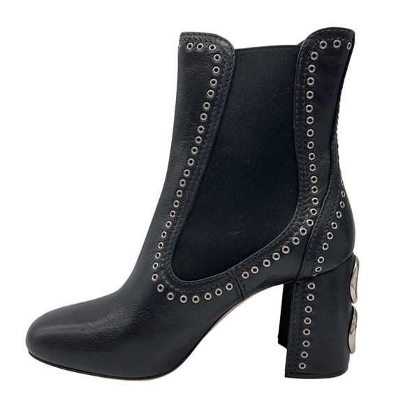 MIU MIU BLACK / SILVER STUDDED LEATHER PULL ON ANKLE BOOTS - Picture 3 of 10